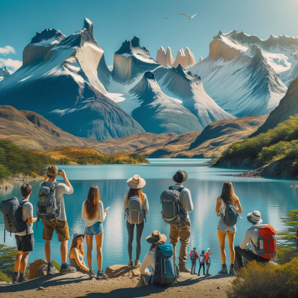 DALL·E 2023 10 31 19.14.19 Photo of a picturesque landscape of the Argentine Patagonia. Snow capped mountains rise majestically in the background with a clear blue lake reflect