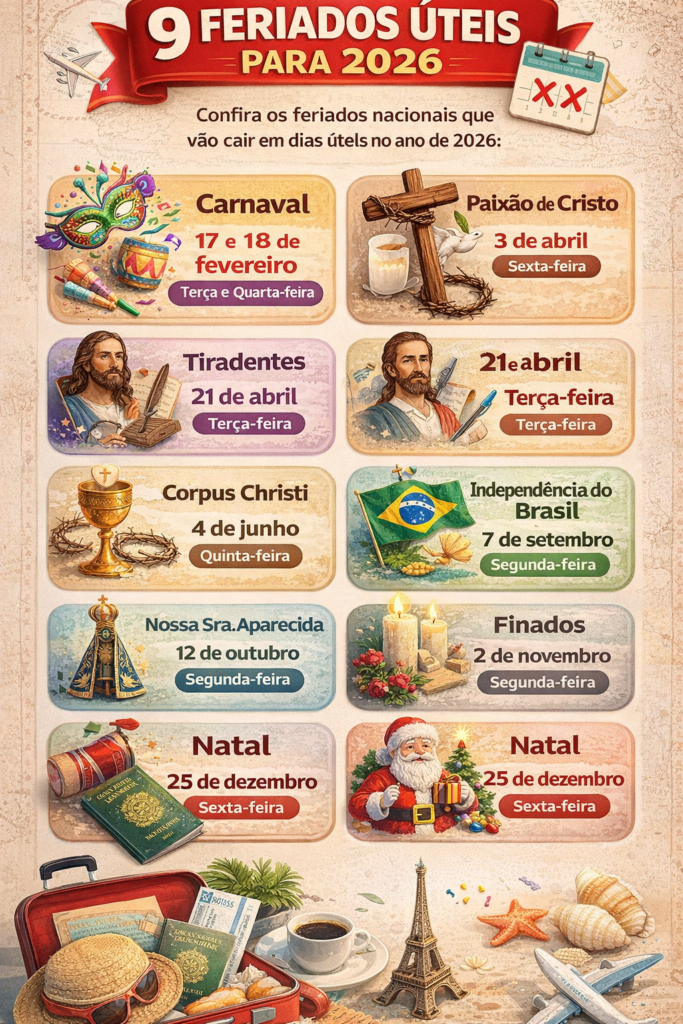 Feriados uteis no Brasil 2026